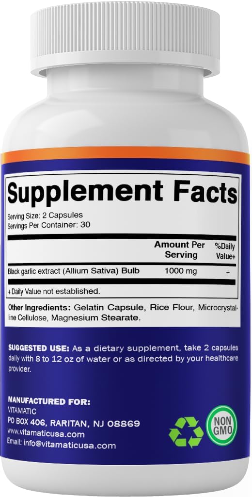 Vitamatic 3 Pack Fermented Black Garlic Extract 1000 mg 60 Capsules - Non-GMO, Gluten Free - (Total 180 Capsules) - Image 8