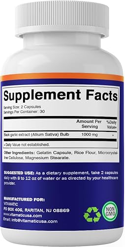 Miniatura 8 de Vitamatic Paquete de 3 Extracto de Ajo Negro Fermentado 1000 mg 60 Cápsulas – Sin OGM, Sin Gluten – (Total 180 Cápsulas)