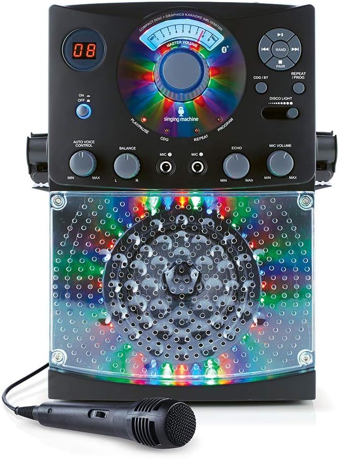 SML385BTBK Karaoke System with LED Disco Lights, CD+G, and Microphone, Black