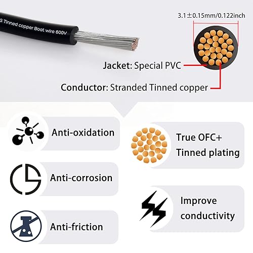 Miniatura 2 de Cable primario de cobre estañado de calibre 10, calibre 10, cable de cobre libre de oxígeno OFC estándar de 10 AWG, para lanchas marinas,