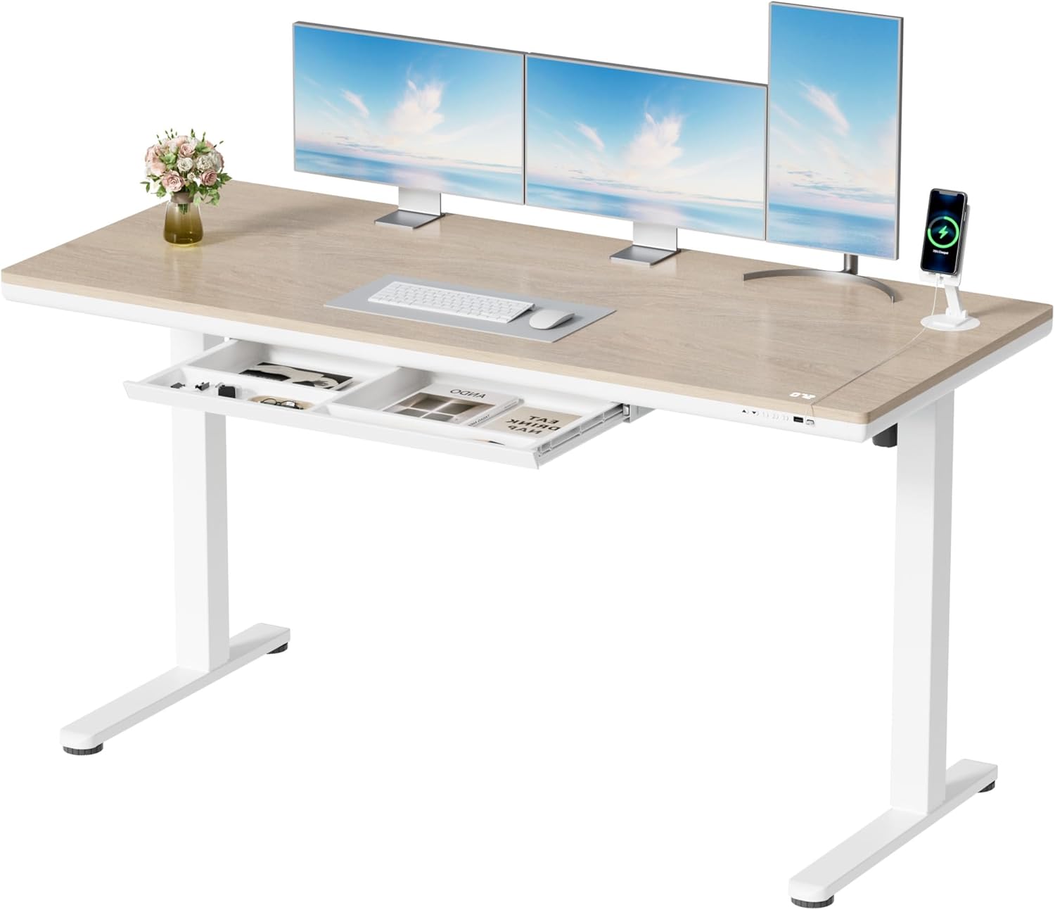 Homall Whole Piece Standing Desk with Drawer, Desktop Digital Display and USB Charge Port, Extra Thickening Height Adjustable Electric Sit Stand Desk for Home Office Computer Desk