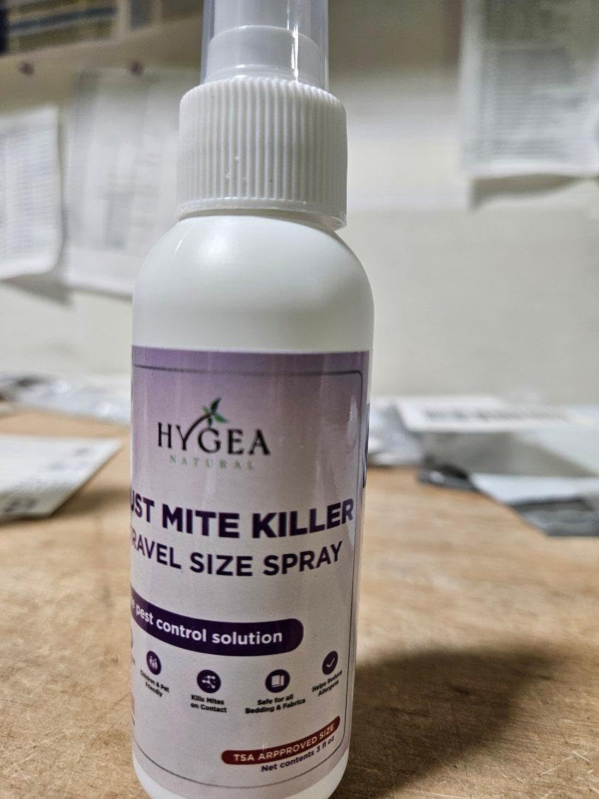 Hygea Natural Dust Mite Killer Travel Spray - Helps Eliminates Dust Mites, Carpet Mites, Rodent Mites, Bird & Mites - TSA Approved - Pet & Child Friendly - 3oz (Unscented)