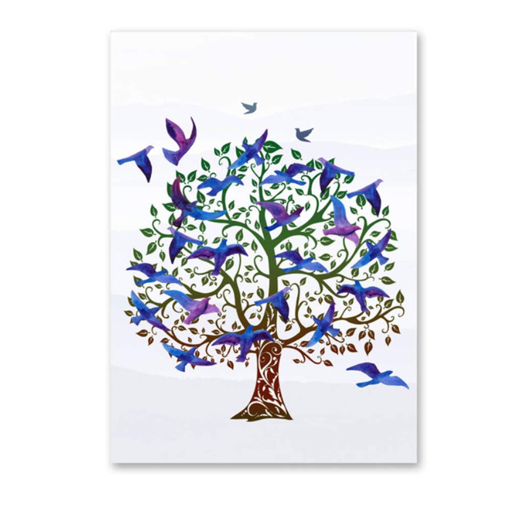 Landscap Blue Birds Tree Pintura de pared para sala de estar Cartel moderno Imagen de lienzo para dormitorio Decoración para el hogar Arte de pared Mural-50x70cm Sin marco