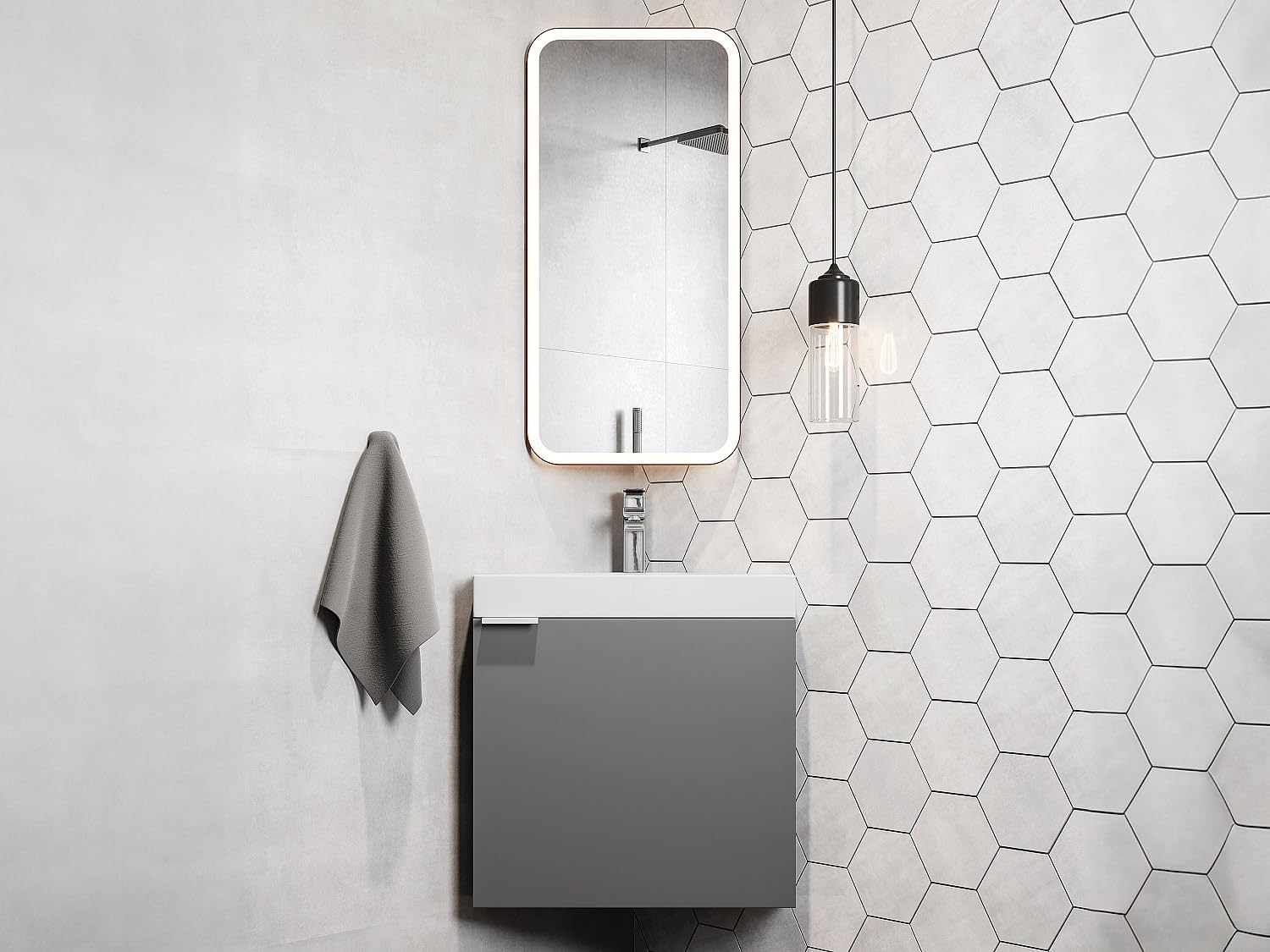 Vente-unique - Meuble Lave-Main d'angle Suspendu Gris Mat - 56 cm - MANODO