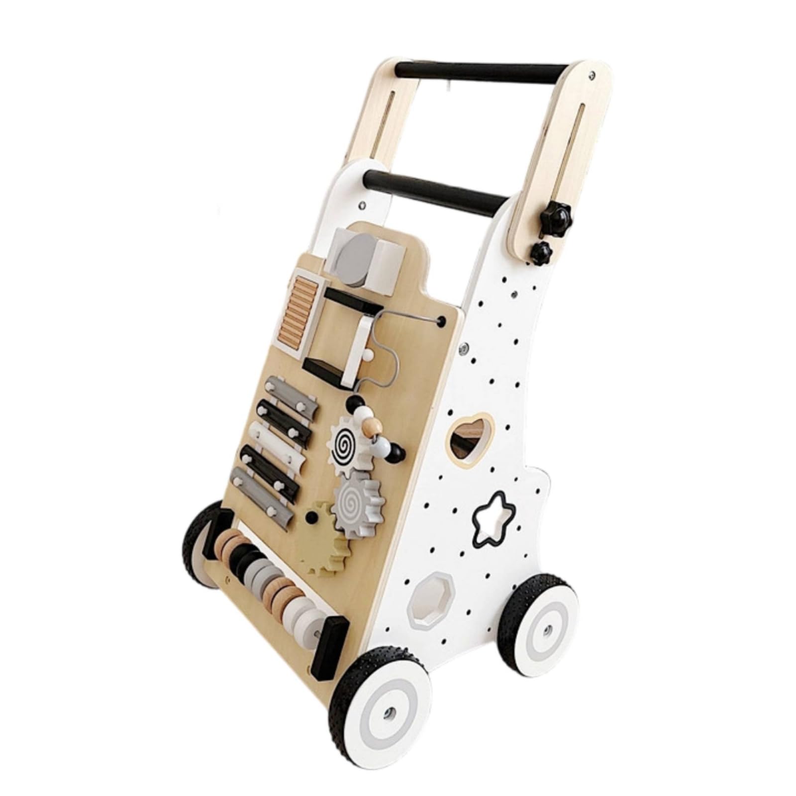 Carrito Empuje Ayudante para Caminar Actividades Ayudante para Caminar Madera Ruedas Acabado y Color Claro
