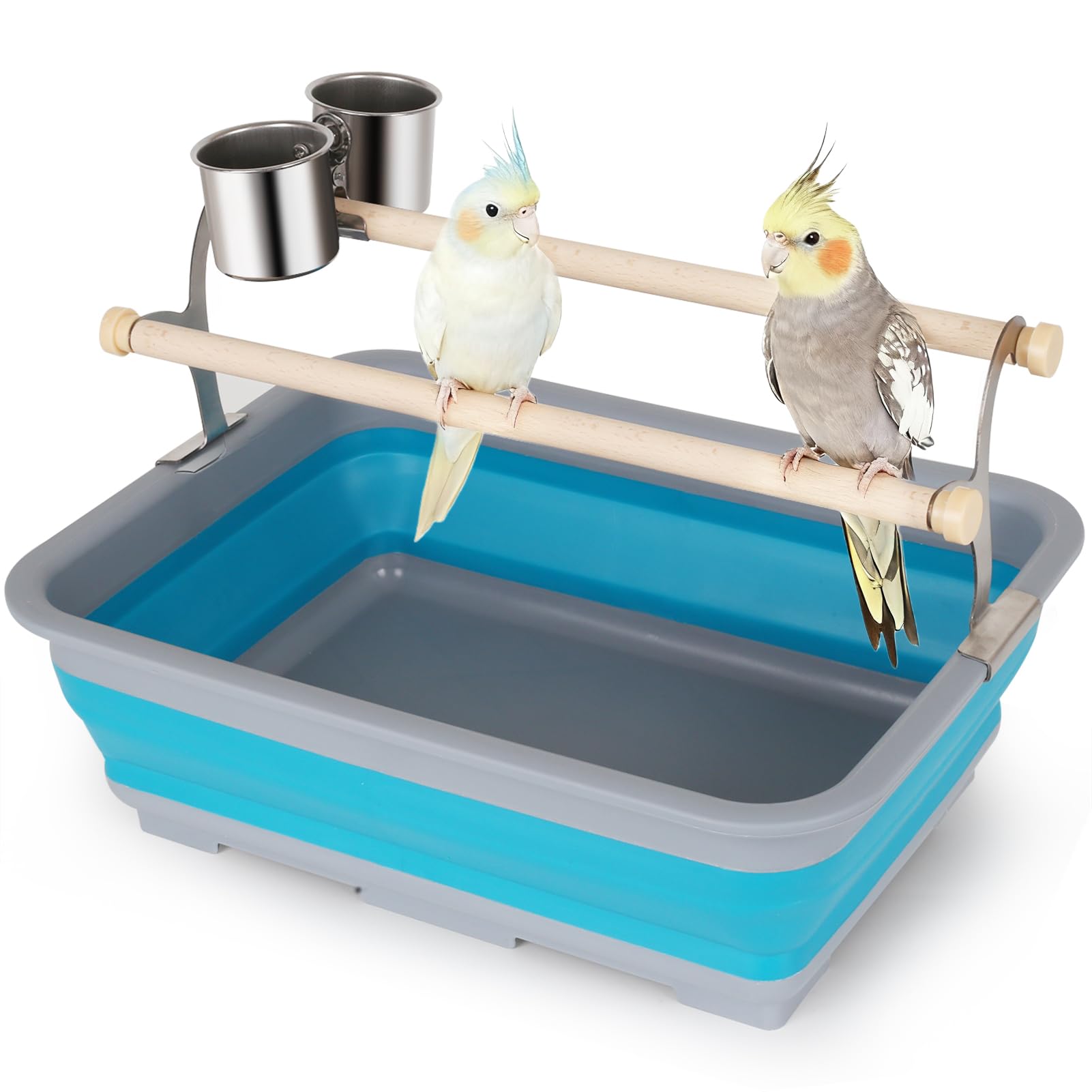 Vogel-Trainings-Sitzstange mit abwaschbarem Kunststofftablett, große Größe für Sittiche, Wellensittiche, Nymphensittiche, Sittiche, Sittiche, Sittiche, Papageien, Papagei, mit langem Schwanz
