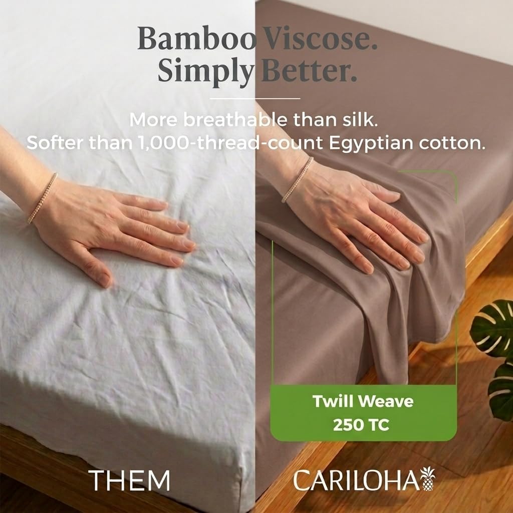 Cariloha Classic 100% Organic Bamboo Viscose Sheets - 4-Piece Queen Sheet Set - 18 in Extra Deep Pockets - Soft, Cooling, Hypoallergenic Sheets - Oeko-TEX Standard 100 - Beach Linen