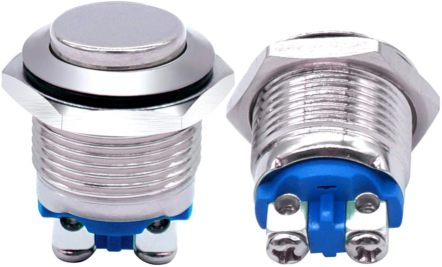 2 Stück 19 mm 3/4 Zoll runder roter Metall-Druckknopfschalter 1NO SPST 3A/12-250V für industrielle Autoschalter (Farbe: Silber)