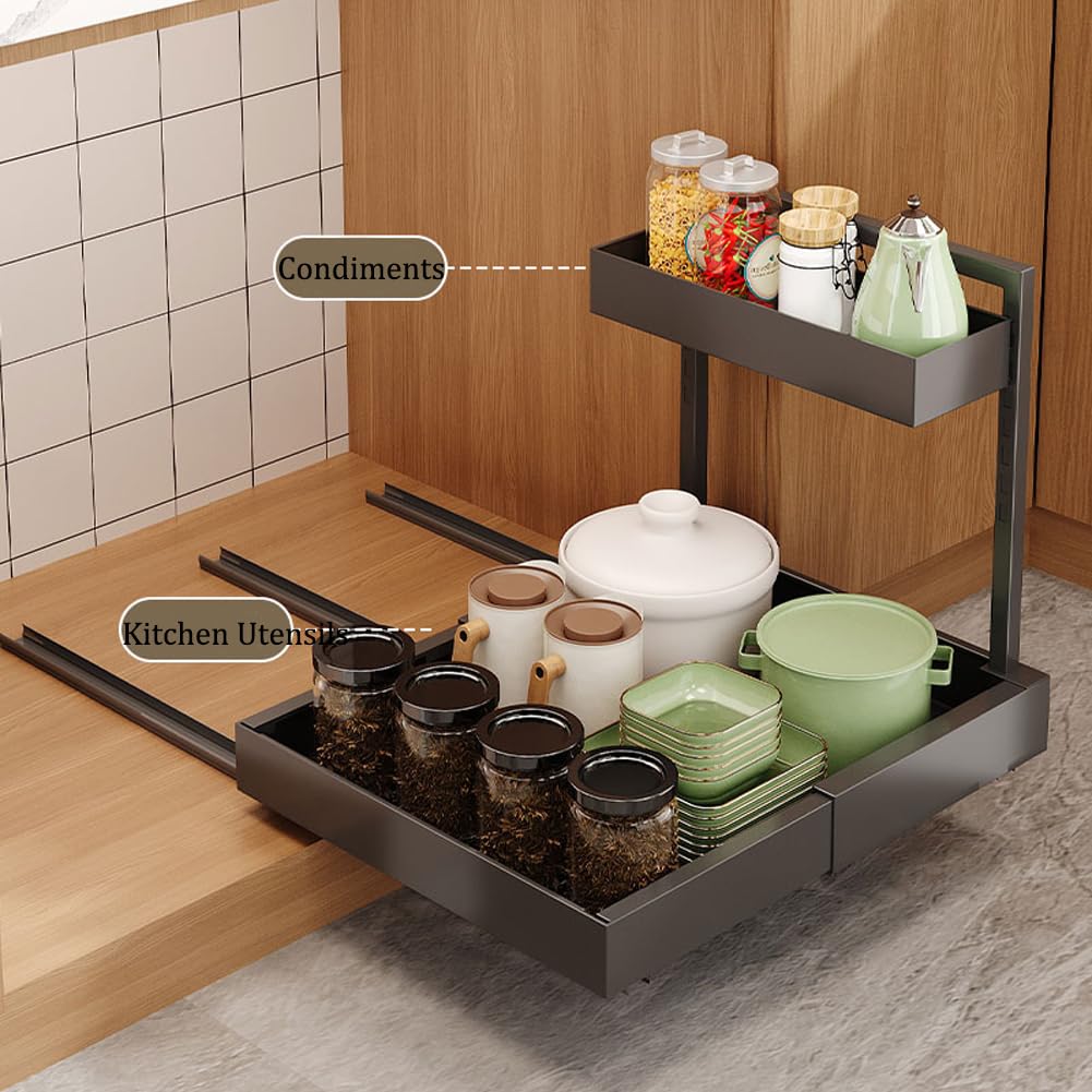 1 Pezzo Cassetto Telescopico Cucina Metallo, Larghezza Regolabile 32,5-50cm