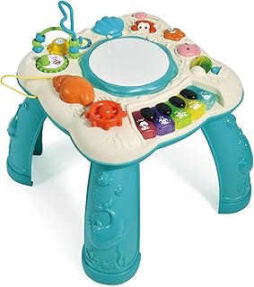 Qizfun Baby Toddler Activity Learning Table with Lights, Melodies and Story Telling, Baby Musical Toys for 6 to 12 Months, 12-18 Months, Gift for 1 2 3 Year Old Boys & Girl (Blue)