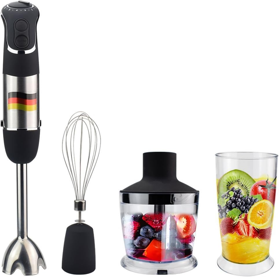 Multi-Function Immersion Hand Blender, Powerful 850W 6 Speed Hand Stick Blender with 500ml Food Processor, 600ml Beaker & Whisk Attachments for Kitchen Food Processing (UL Listed)