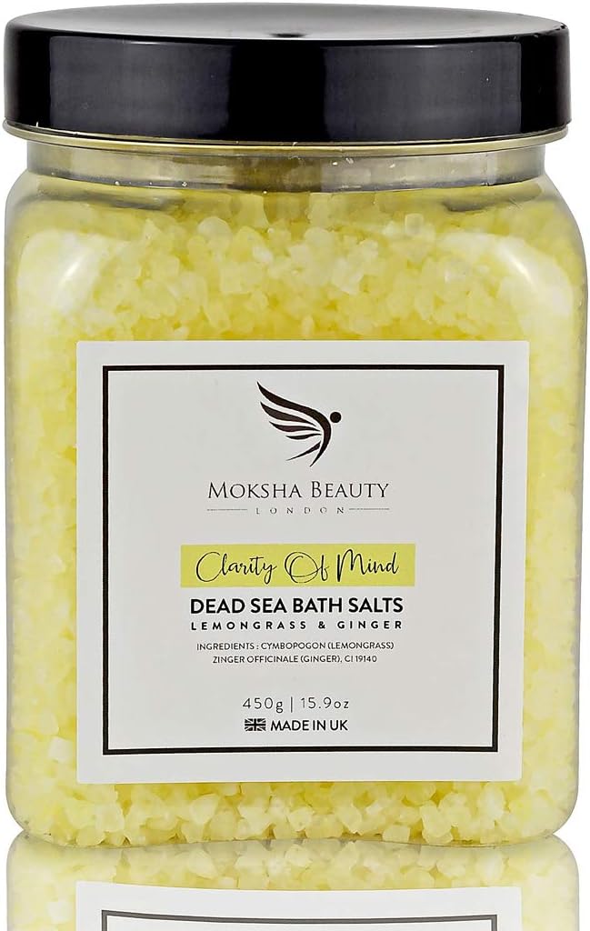 Dead Sea Bath Salts - Made in UK (450g) Natural Dead Sea Bath Salt for Women, Men. Lemongrass Essential Oils Christmas Gifts