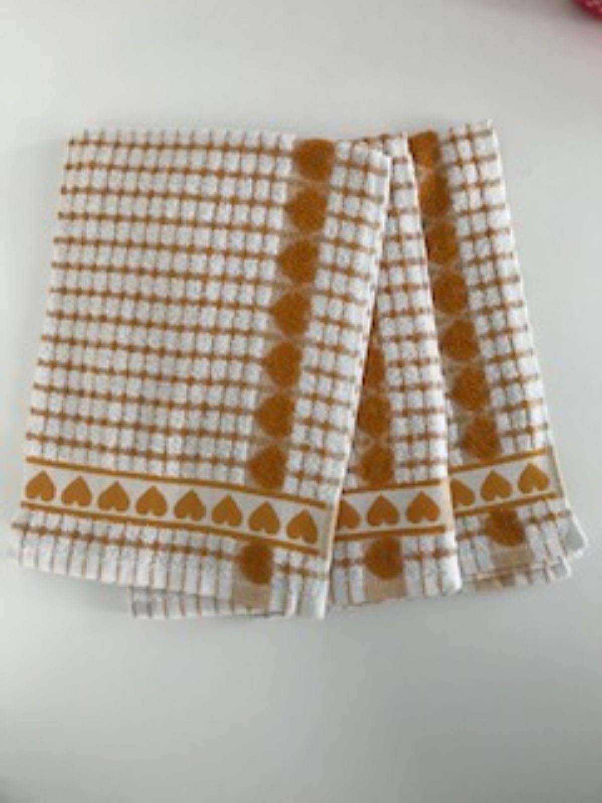 Riggs Yellow/White 100% Cotton Three Pack Kitchen Tea Towels In Mustard & 50Cm X 70Cm