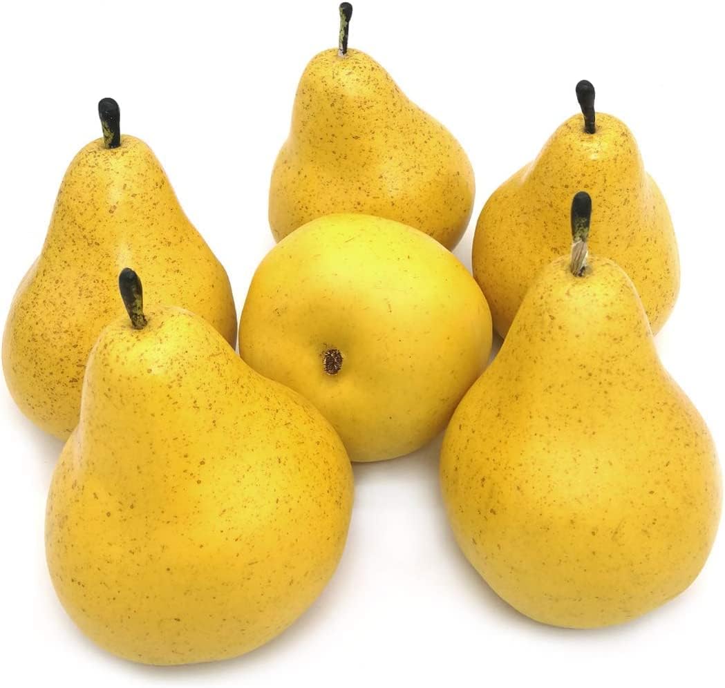 12pcs Fake Pears Artificial Fruits Vivid Yellow Pear for Home Fruit Shop Supermarket Desk Office Restaurant Decorations Or Props (Yellow)