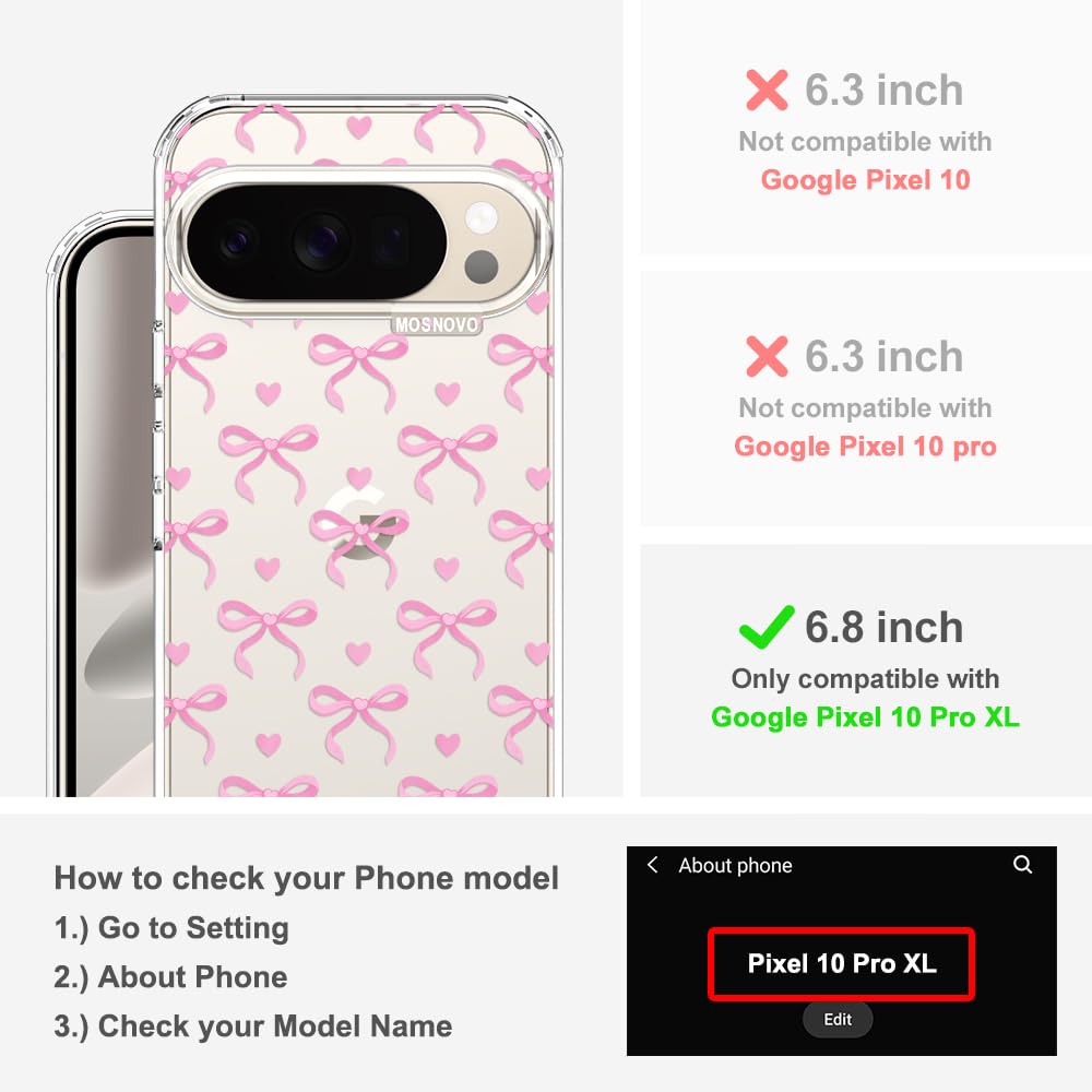 MOSNOVO Case for Google Pixel 10 & Pixel 10 Pro, [Buffertech 6.6ft Military-Grade Drop Protection] [Anti Peel Off Tech] Clear TPU Bumper Phone Case Cover Design - Cute Cherry — view 9