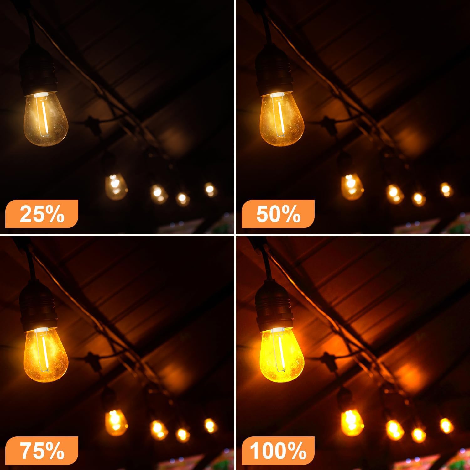 SUNTHIN 25 Pack Dimmable 1W S14 Replacement LED Bulbs 2700K Warm White Waterproof Outdoor String Lights Vintage Filament — view 6