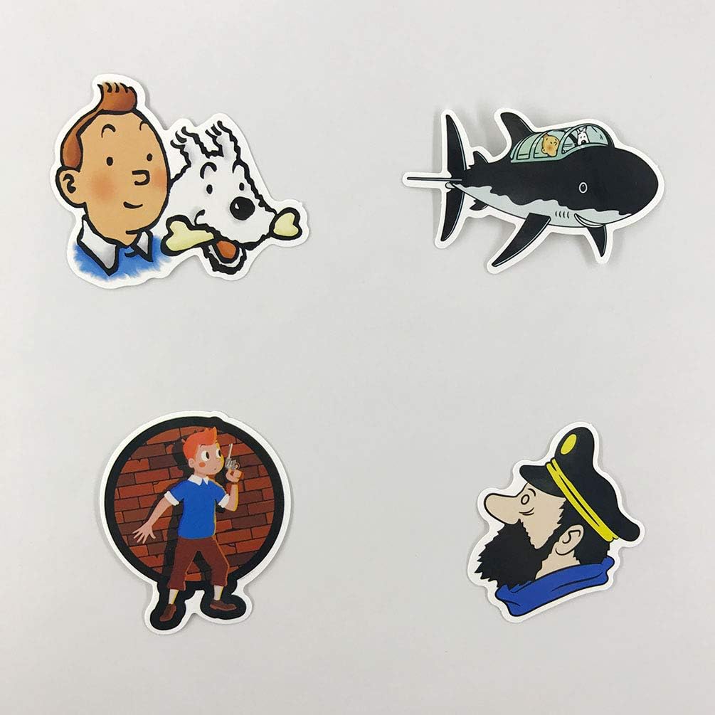 The Adventures of Tintin Laptop Stickers for Laptop, Cool Kids Cartoon Decal for Skateboard Guita Water Bottle Travel Case Motorcycle Bicycle 25pcs Set