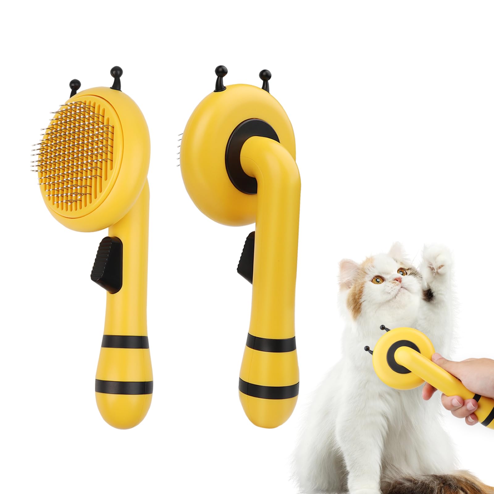 Kyakya Bee-Shaped Self-Cleaning Cat Brush for Shedding – One-Click Hair Removal & Soft Massage Grooming Brush, Washable Deshedding Tool for Cats & Dogs, Suitable for All Coat Types, Yellow
