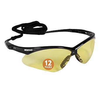 KleenGuardTM V30 NemesisTM Safety Glasses 25659, Amber Yellow Lenses, Black Frame, Unisex for Men and Women Qty 12