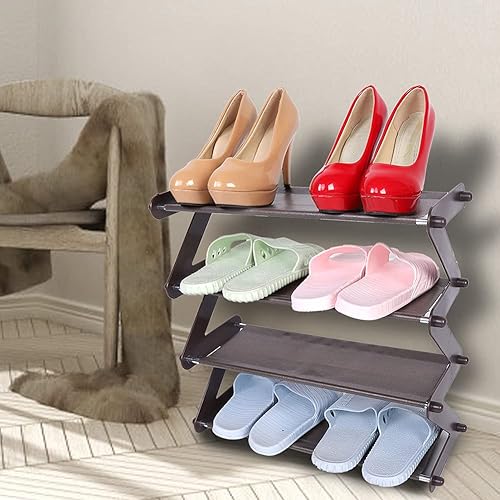 Miniatura 5 de Zapatero de 4 niveles, para zapatos estrecho de pie, 6 8 pares, fiambrera estrecha, estante de zapatos estrecho, estante de zapatos de acero