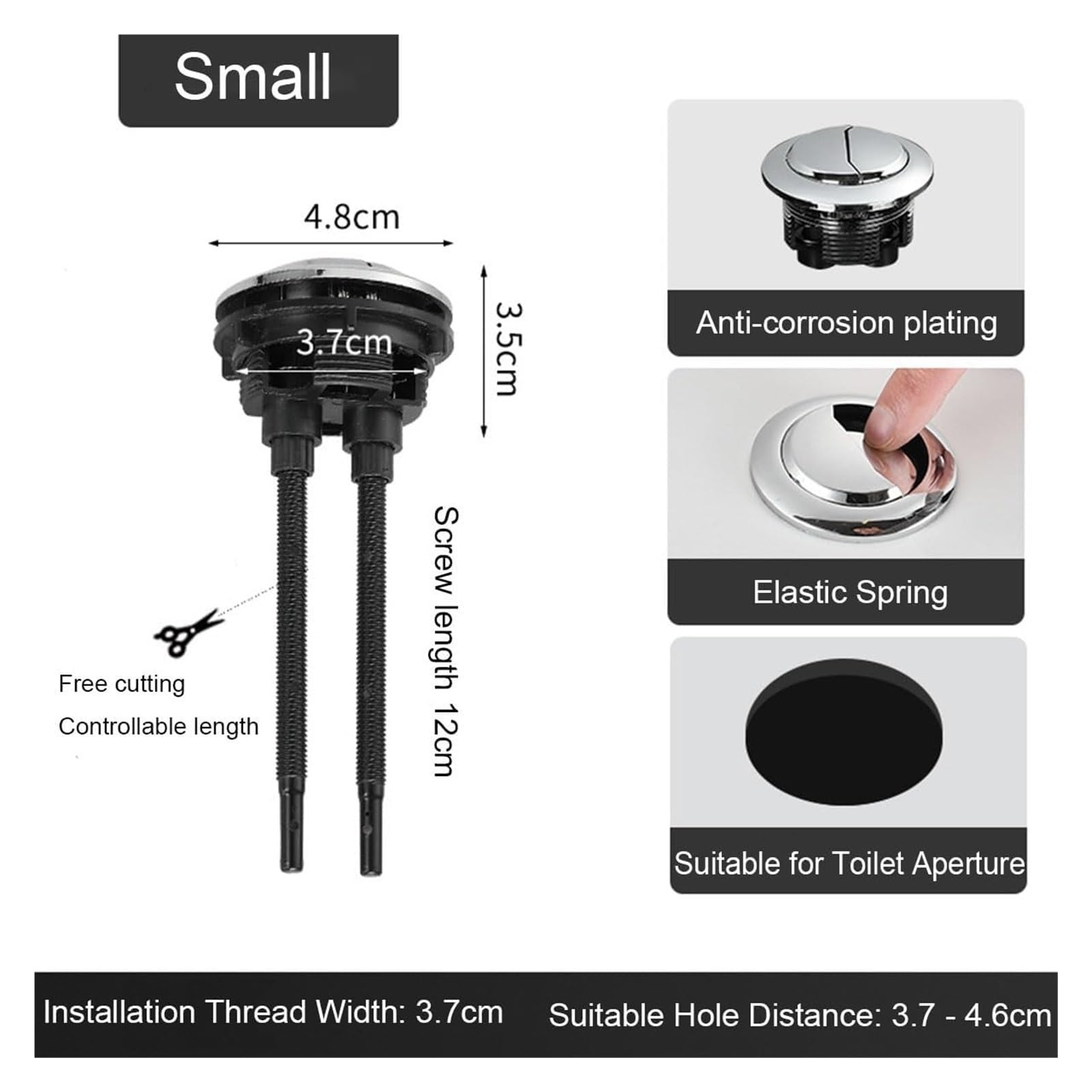 Botón de Descarga de Inodoro de Doble pulsador, 2 Piezas Accesorios de baño(Fits 37mm48mm Hole)