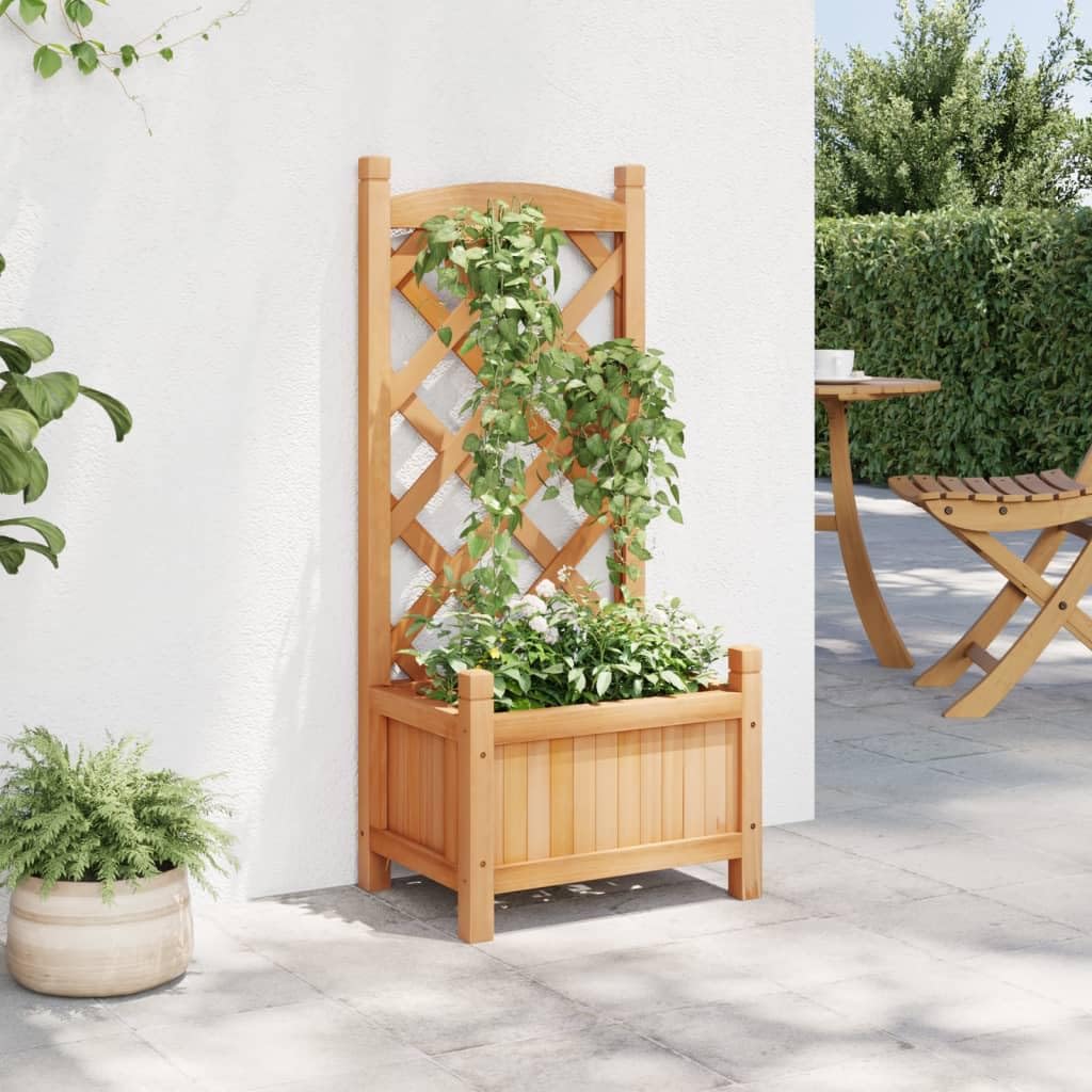 Jardinera con celosía marrón de madera maciza de abeto, jardinera rejilla para jardín, jardinera de exterior, jardinera balcón, decoración jardín gbb
