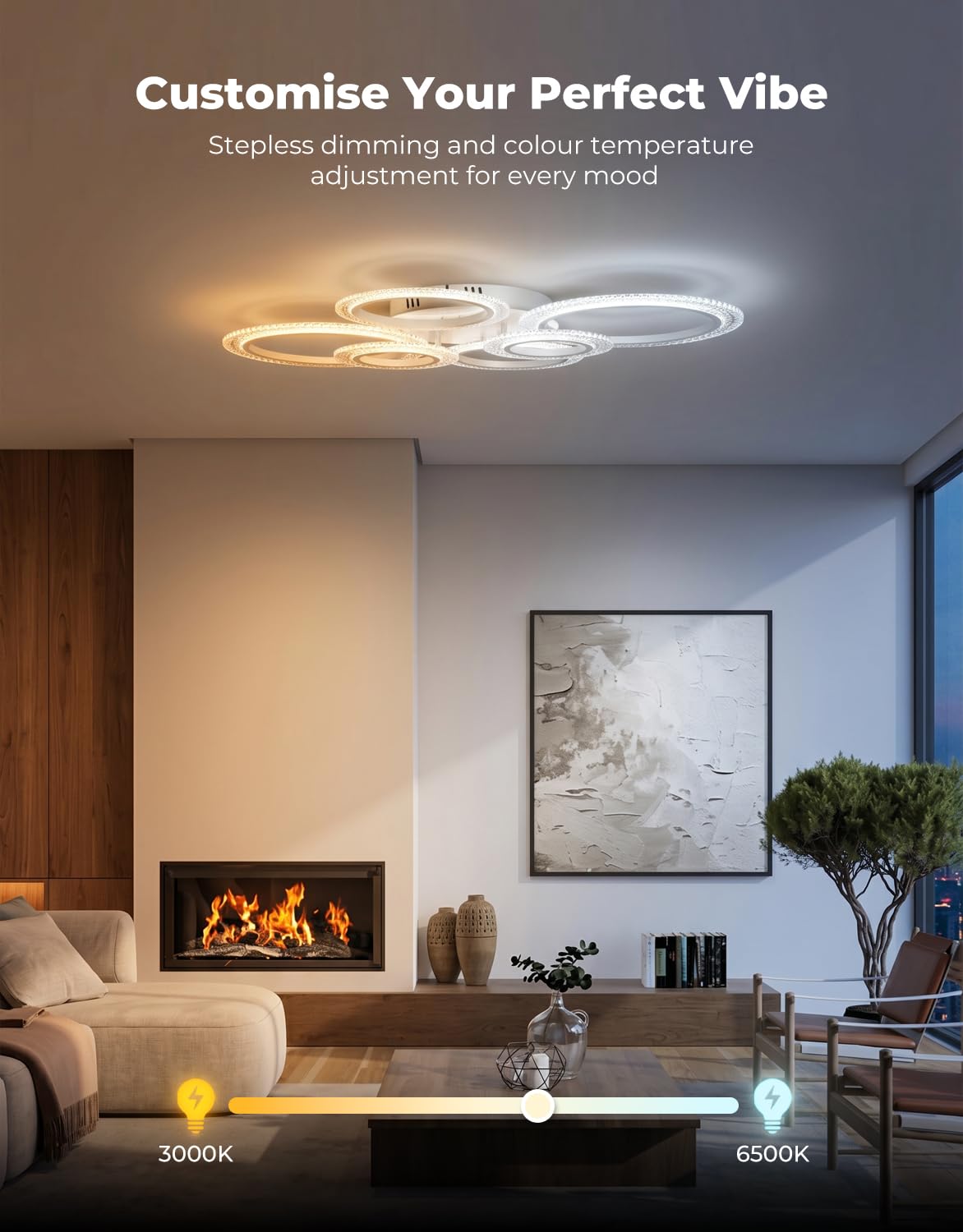 Smart LED Deckenleuchte Ringe (88x68cm), 40W 4000lm Wohnzimmerlampe mit Alexa/Google Home, Dimmbare Schlafzimmerlampe per App (Tuya), Memory-Funktion & Timer, Vormontiert, Weiß