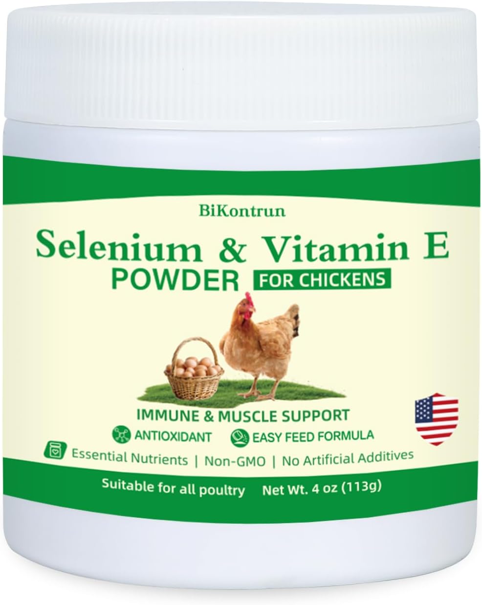 Selenium and Vitamin E Powder for Chickens, Selenium for Chickens, Immune System, Muscle Support & Prevents, Improve Wry Neck, Selenium, Vitamin E Supplements, Suitable for All Poultry, Chicken & More