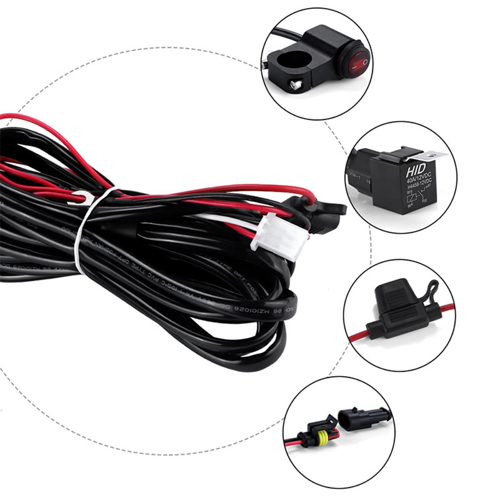 Fenteer Kit de Cableado para Motocicleta, Interruptor Universal, Accesorios de Iluminación, Cable de 1.6M