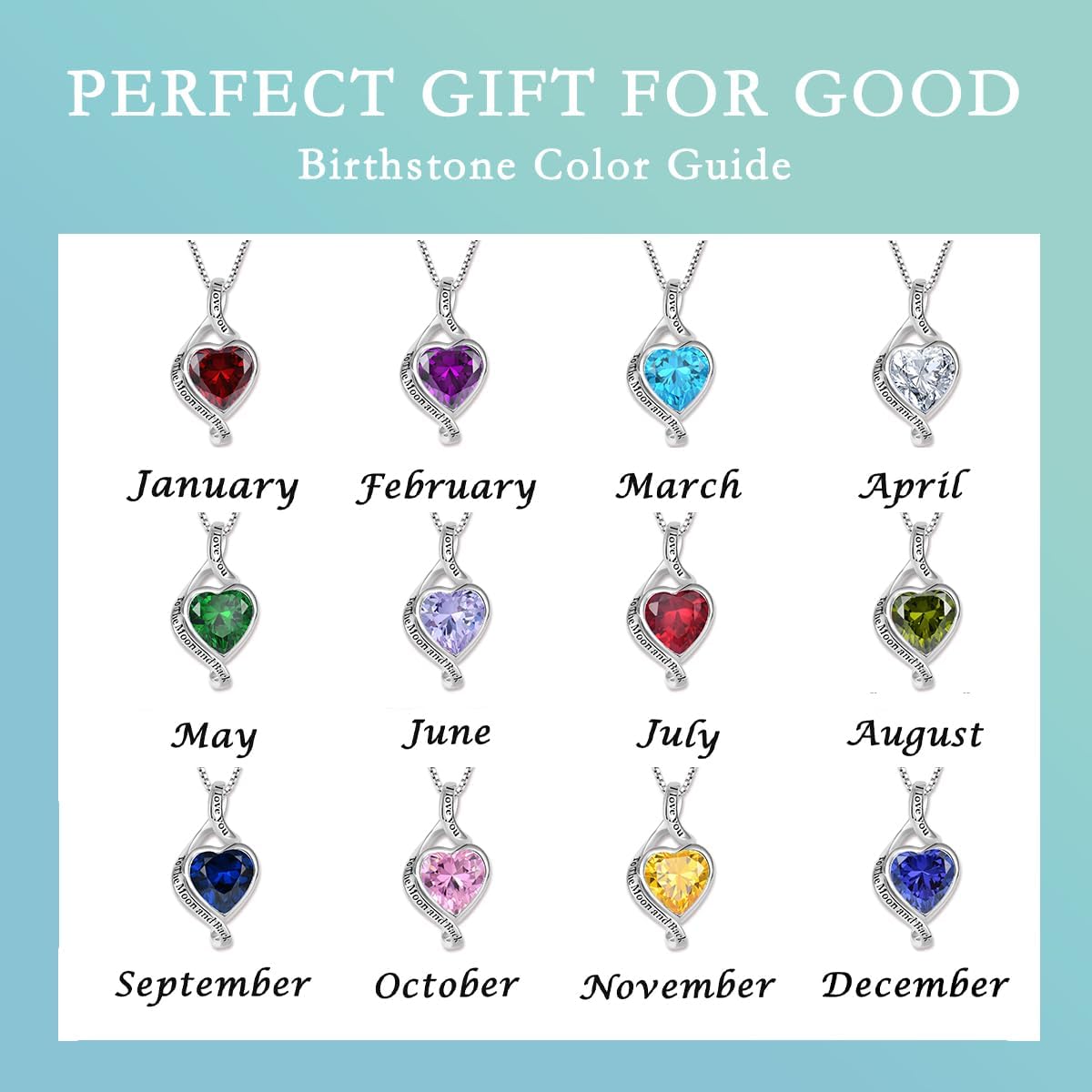 FJ I Love You to The Moon and Back Necklace 925 Sterling Silver Infinity Pendant Necklace Love Heart Birthstone Jewelry for Women - Image 6