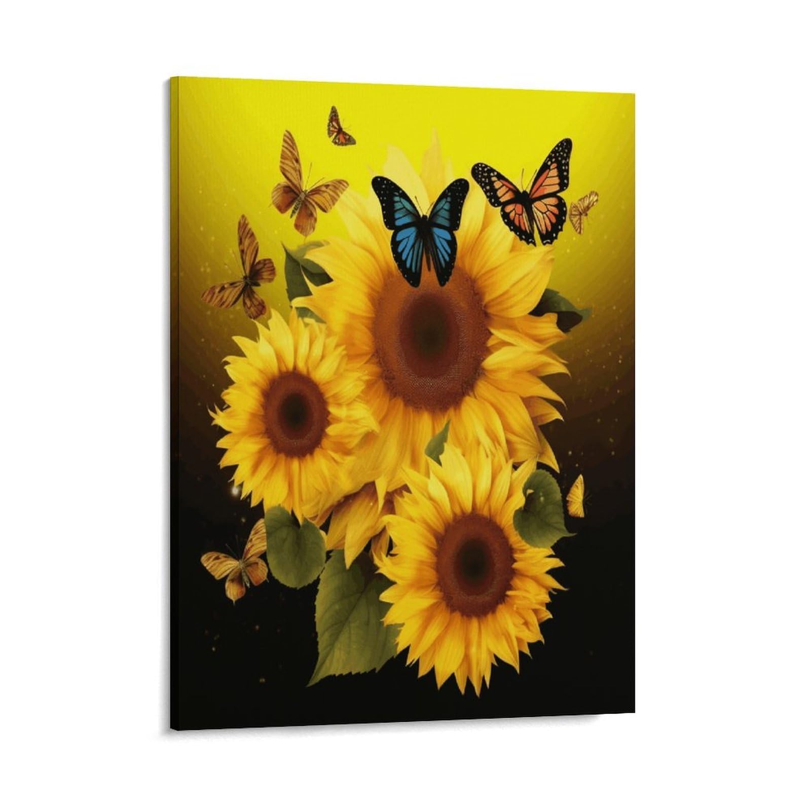 Adfgyerh Style Sunflower Floral Butterflies Art Wall Art Framed,Canvas Prints Ready To Hang Home Decor,Canvas Wall Art For Living Room Hallway Office Wall Decor 16X20inch(41X51cm)
