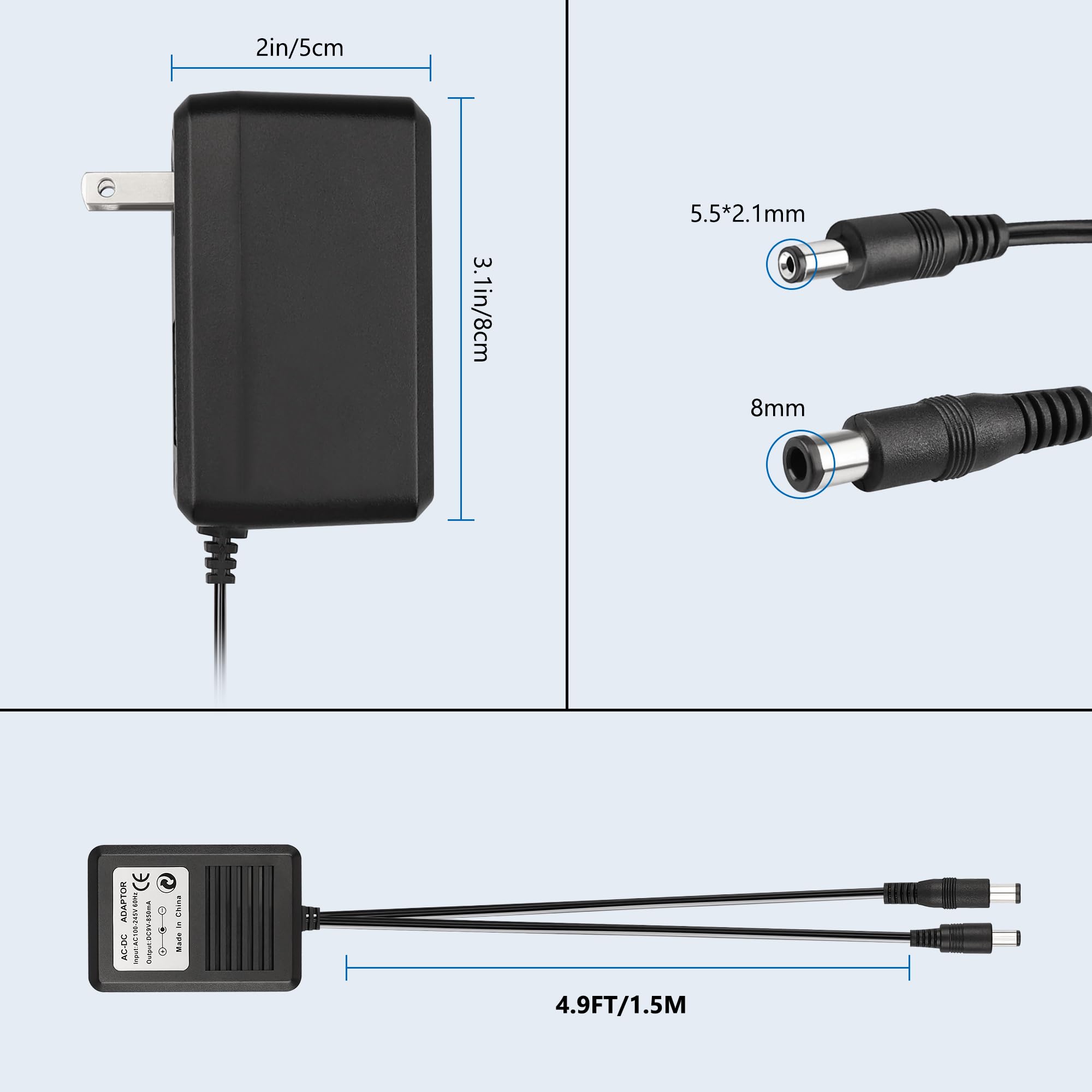 Per alimentatore SNES, cavo di alimentazione NES compatibile con Super Nintendo/SNES/NES/Sega Genesis MK1/Genesis 2/Atari Jaguar