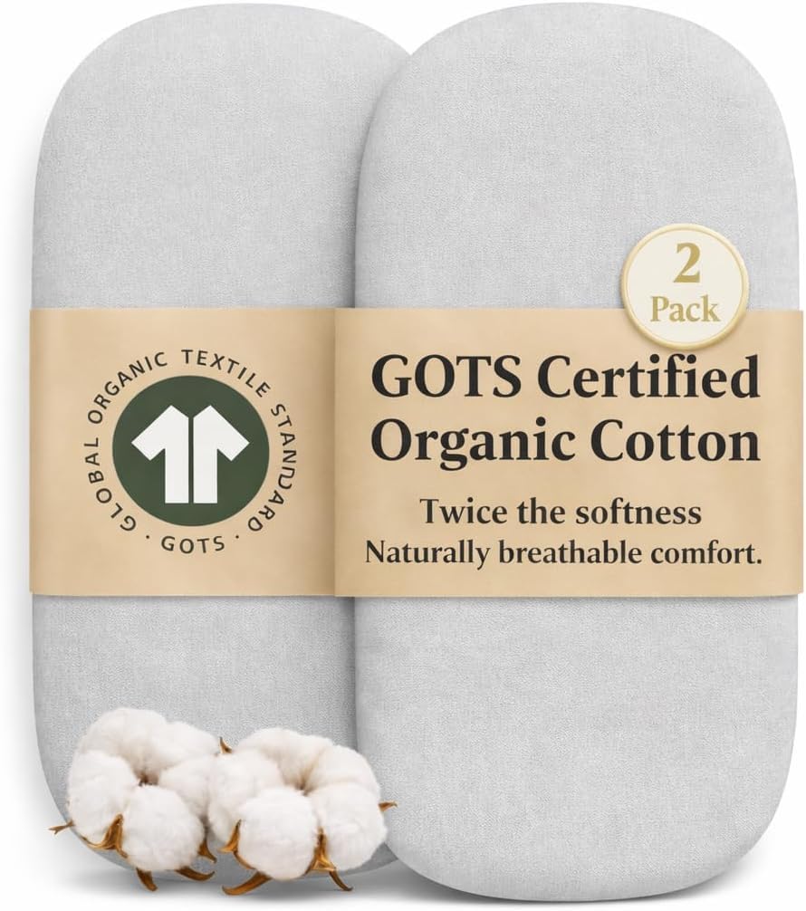 Drap Housse Couffin 28x74 / 30x70 Cm pour Matelas Ovale – Coton Biologique CERTIFIÉ GOTS – Épais (190 GSM) Et Ultra Doux – Drap Housse 100 % Coton Bio pour Panier Moses