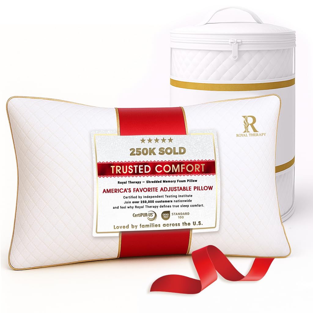 Royal Therapy Queen Memory Foam Pillow Adjustable Shredded Odor-Free Pillow for Neck Shoulder Pain Relief Support for Back