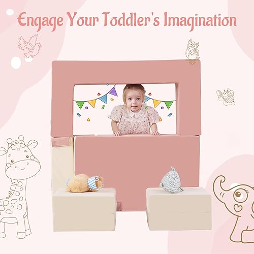 Miniatura 6 de Bloques de escalada de espuma para niños pequeños  Sofá modular para niños con 2 otomanas en interiores, juego plegable suave para gatear y