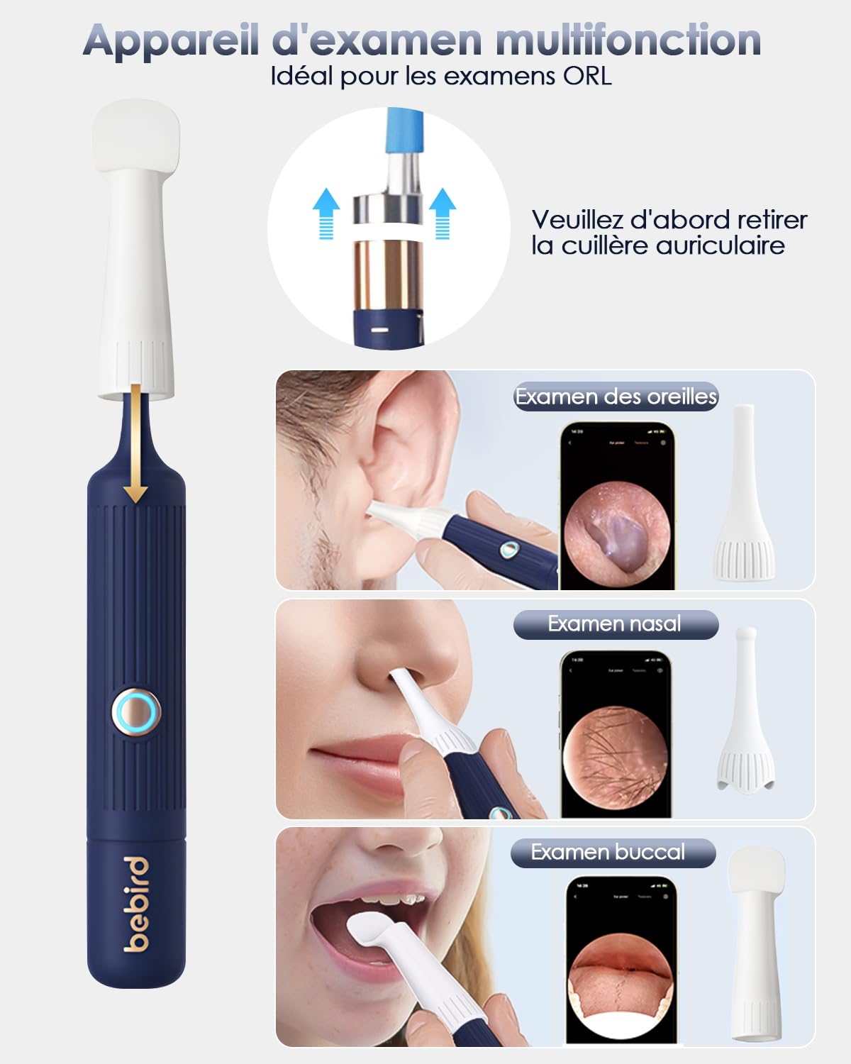 Otoscope Oreille 1080P HD Kit Camera avec 6 Lumières LED, 360° Nettoyage Wi-Fi, Conception étanche IP67, Adapté aux IOS Android