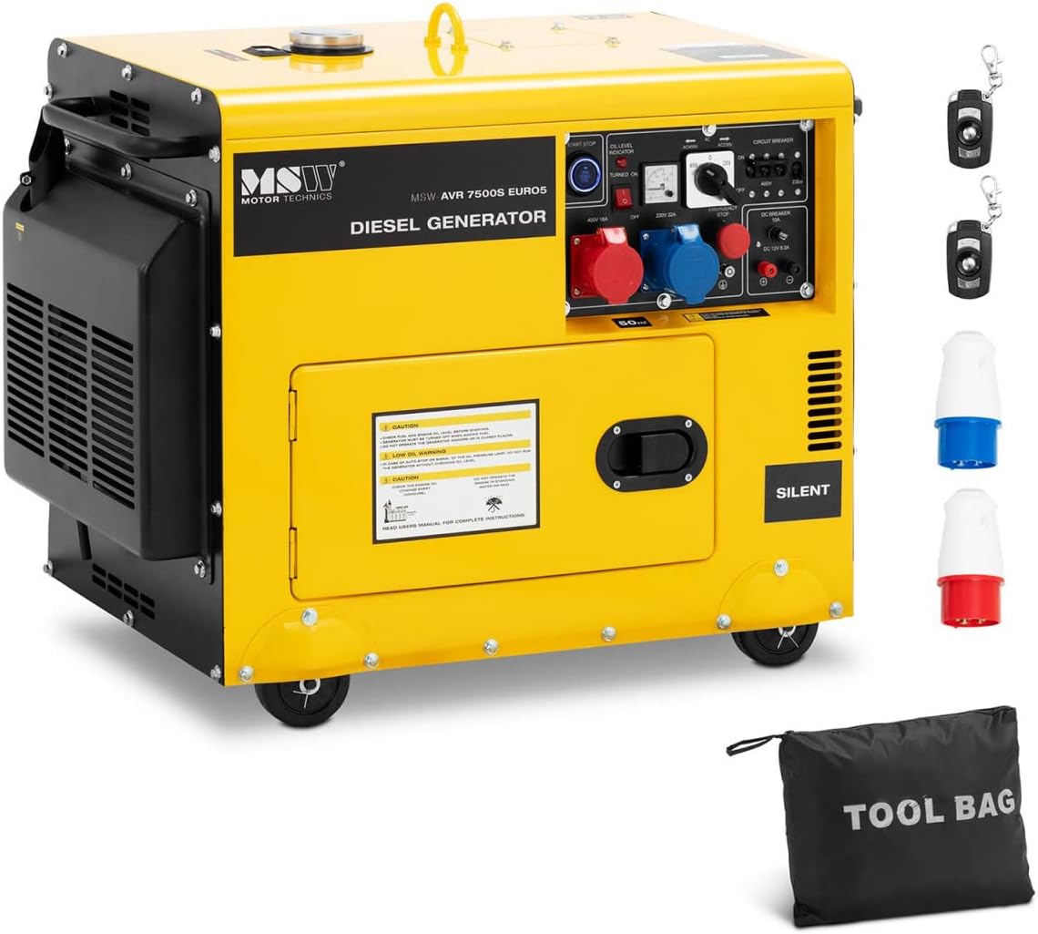 MSW MSWAVR 7500S EURO5 Diesel generator 7500 W 16 L 230/400 V mobil AVR Euro 5 Power generator