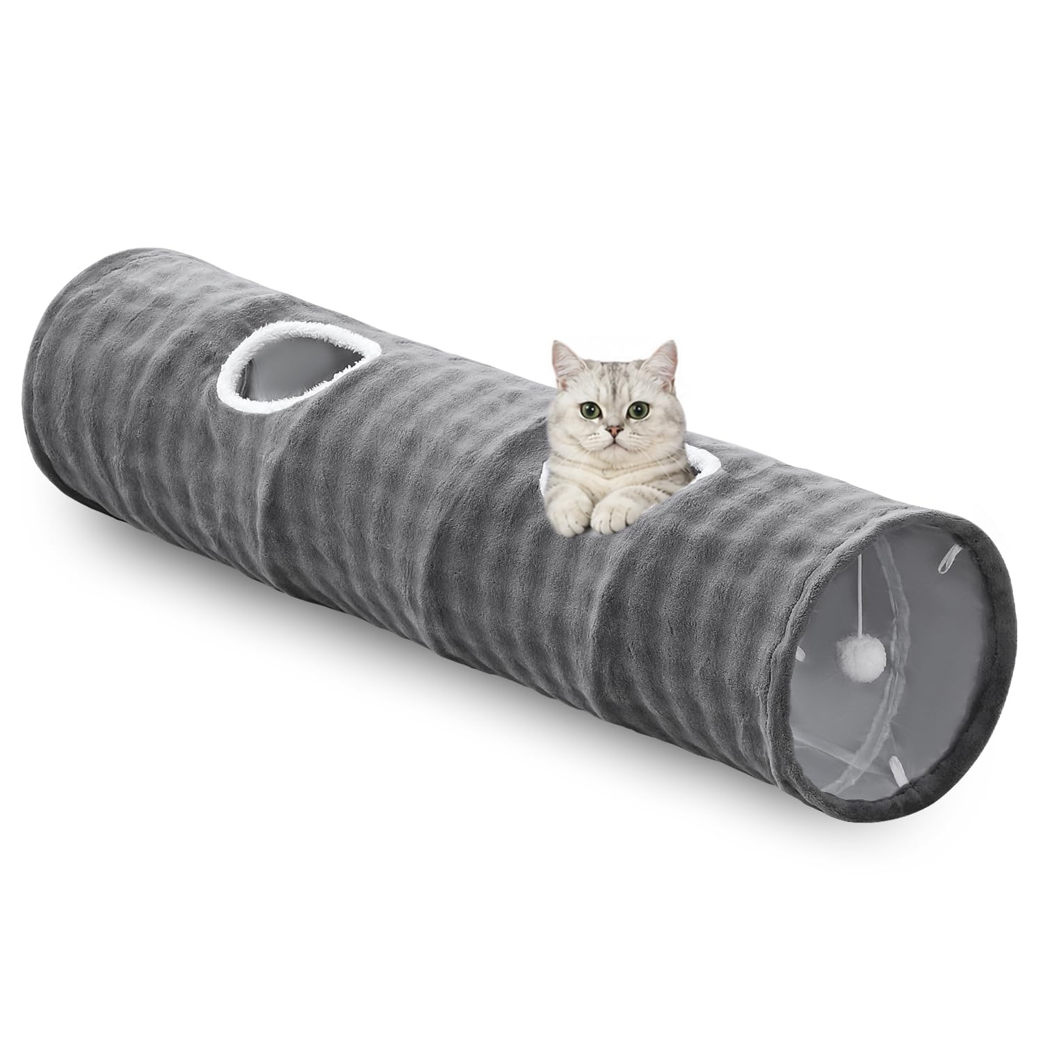 Straight Bubble Cat Tunnel for Indoor Cats 47"x12", Grey