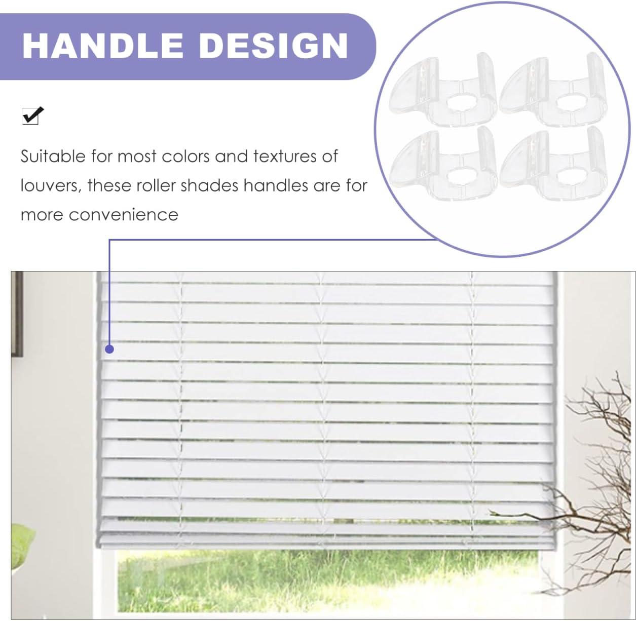 Cordless Shade Handles Transparent Roller Window Shade Pulls Compatible with Most Roller Blinds and Cellular Shades Easy Installation Blind Accessories 2.24X1.49 Inch 2 Sets