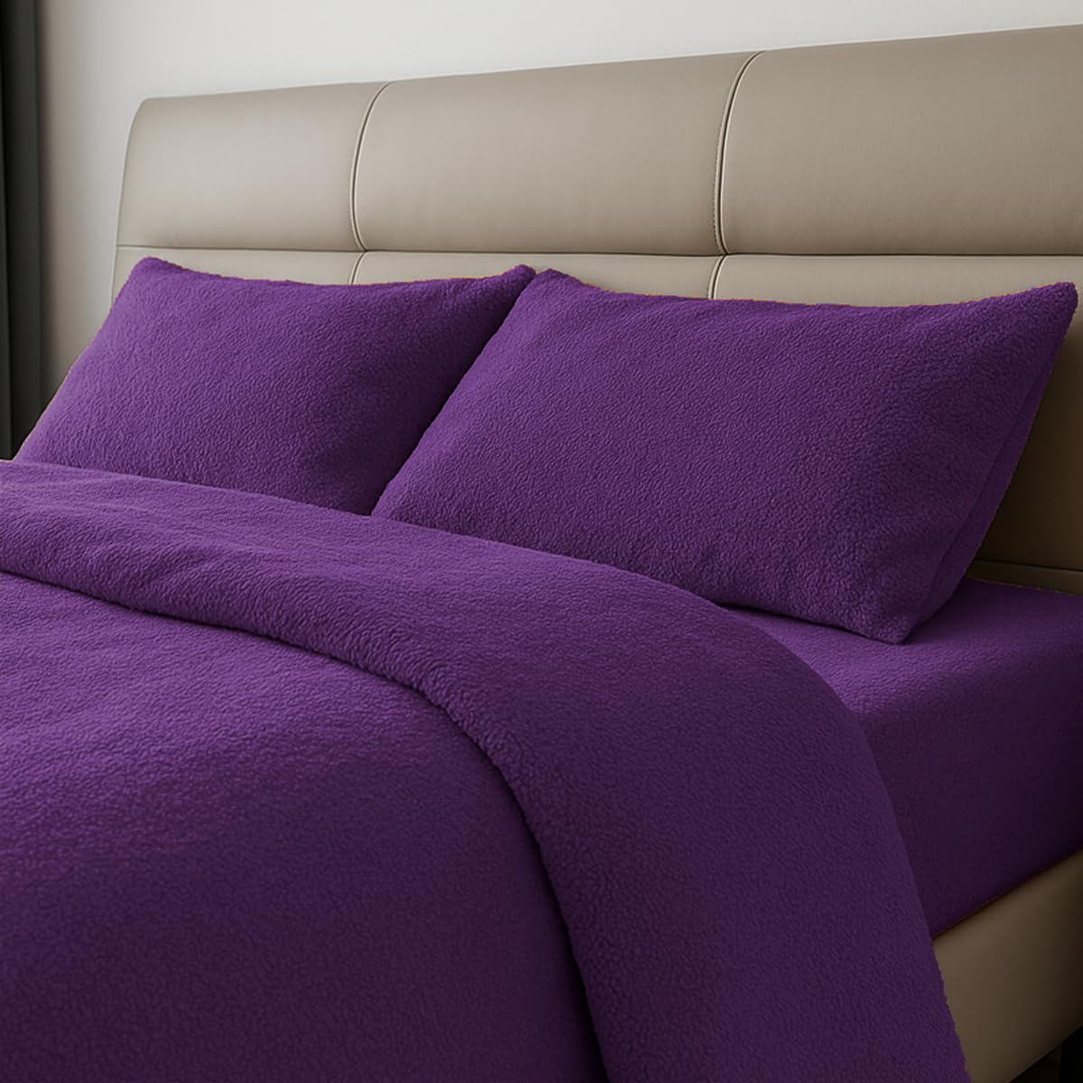 John Aird Aubergine Teddy Fleece (, Pair Of Pillowcases 50Cm X 75Cm)