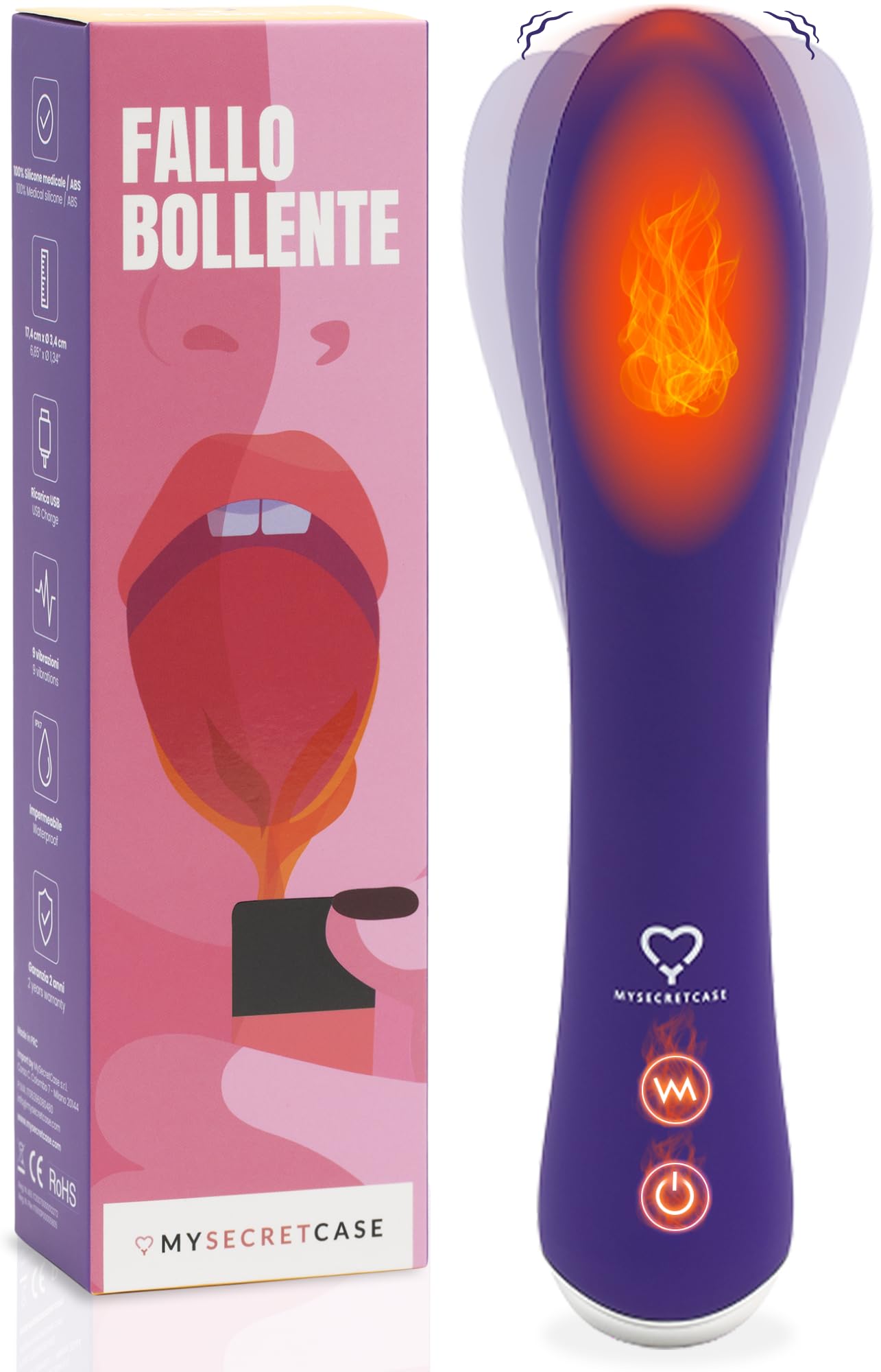 MySecretCase Vibratoreper Donna Professionale Vibratore Riscaldato Fino a 40°, 9 Modalità di Vibrazione Vibratoreper Donna Piccolo Ricaricabile USB Sexytoysys Coppia Waterproof