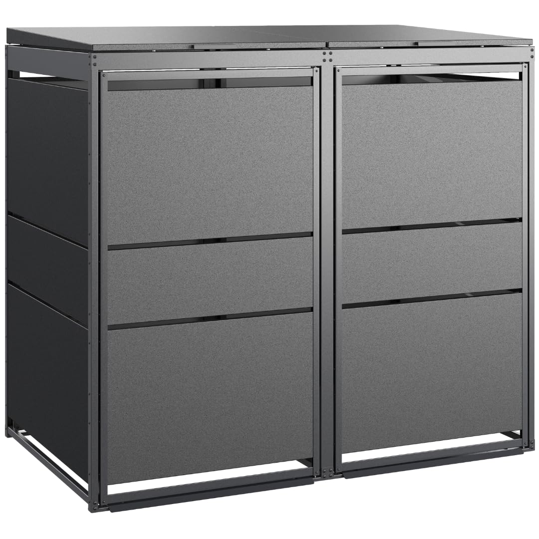 MODERN Mülltonnenbox 3er für 120 Liter Mülltonne | Anthrazit | Mülltonnenverkleidung | Mülltonnenhaus | Box für Mülltonnen | Mülltonnenunterstand | Mülltonneneinhausung