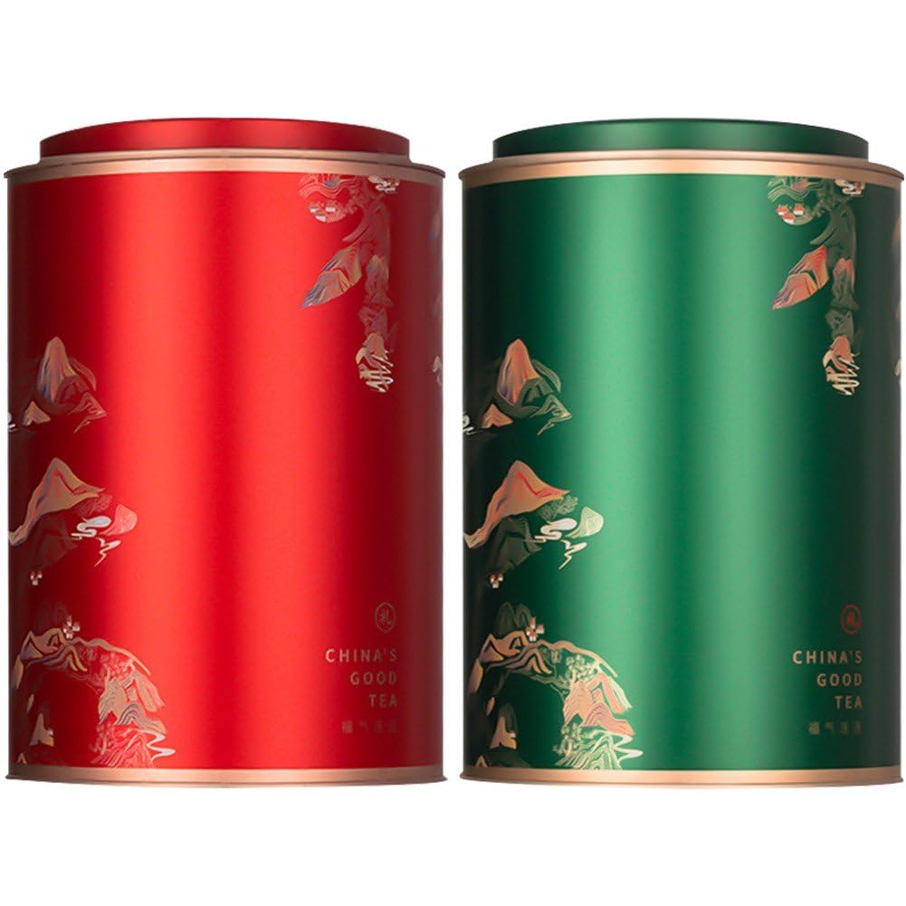 Sanfly 2pcs Chinese Metal Tea Storage Box Airtight Container Tinplate Case Tin Cans for White Tea Longjing Black Tea