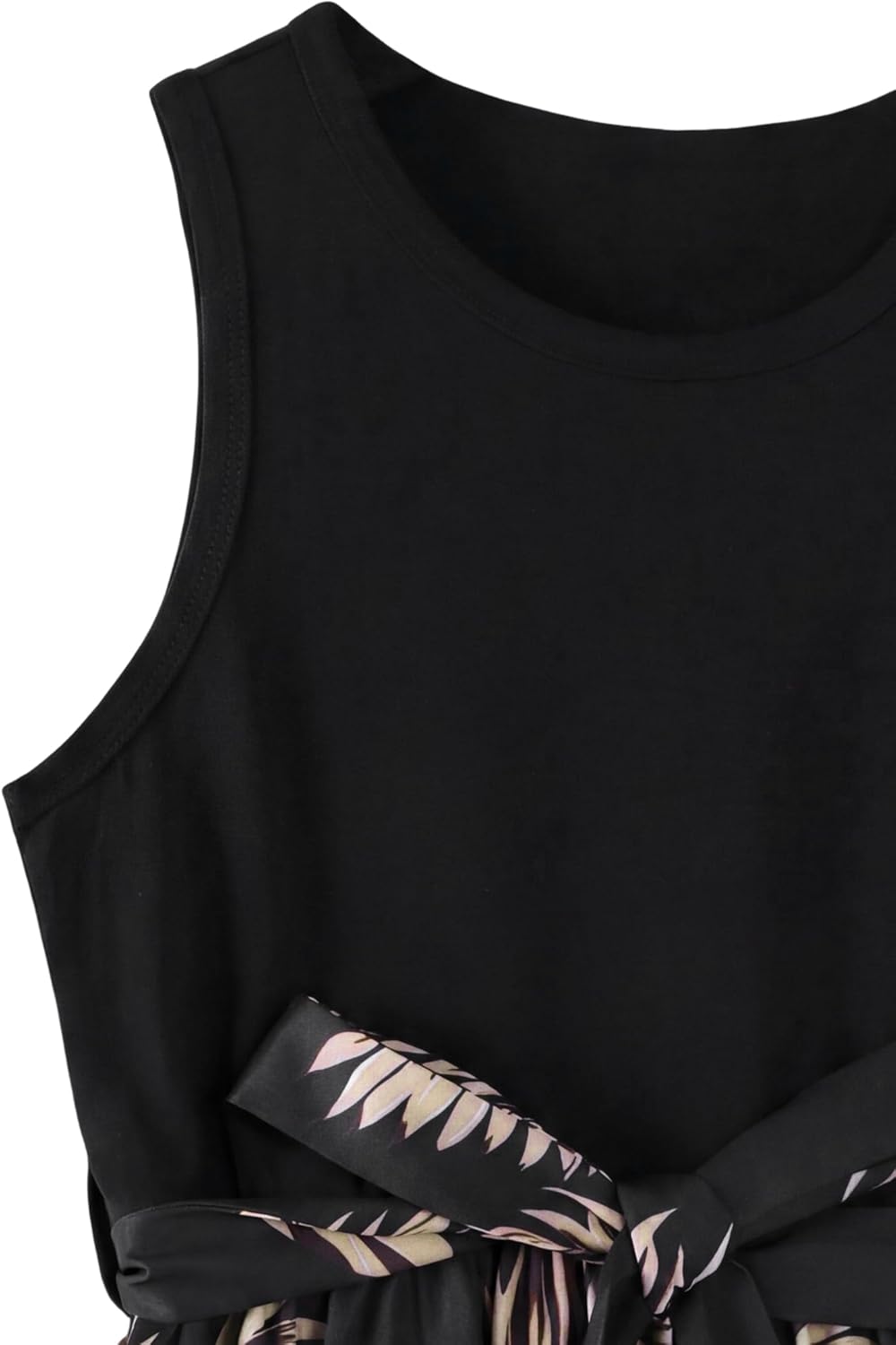 Hilinker Girls Floral Sleeveless Pleated Dress Summer Tie Knot Tank Dresses with Belt