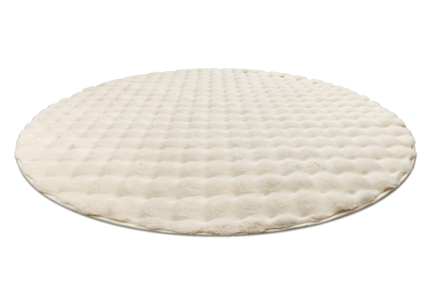 rugsx Tapis Bubble Imitation Fourrure de Lapin 3D, pour Chambre d'enfant, Salon, Chambre à Coucher, très épais, structuré, Ivoire, Cercle 100 cm