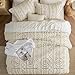 Bedsure Tufted Boho Comforter Set Full Size - Beige Boho Bed Set, GentleSoft™ 3 Pieces Farmhouse Shabby Chic Embroidery Bedding, Gifts for Woman, Soft Jacquard Full Comforter for All Seasons