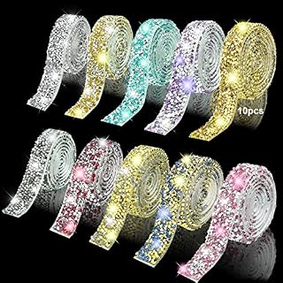 10 Rolls Diamond Bling Crystal Rhinestone Ribbon, Self Adhesive DIY Rhinestones Sequin Strips Sticker, Glisten Rhinestone Sequin Decoration for Crafts Wedding Party Shoes Clothing (Style 1)
