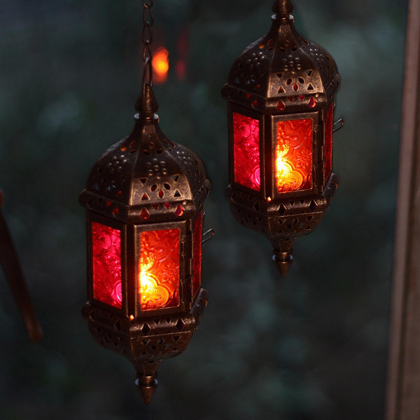 Linternas de Vela colcanas, 2 Piezas de luz de té de Metal, Linterna marroquí para Sala de Estar Balcón Patio Halloween Decoraciones navideñas