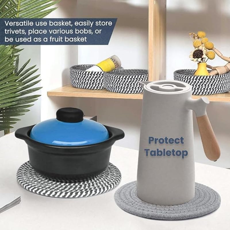 Image of Mansa for Hot Dishes, Pots and Pans, Hot Pads with Storage Basket, Pot Holders for Kitchen, Heat Resistant Mat Protect Counter Home Essentials, Farmhouse Decor (Pack of 5 with Cover) Black White