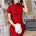 HongH Women's Floral Lace Embroidery Cheongsam Vintage Short Sleeve Side Slit Qipao Midi Dress Chinese Tradtional Costume 1920s Fashion (M, 102# Red)
